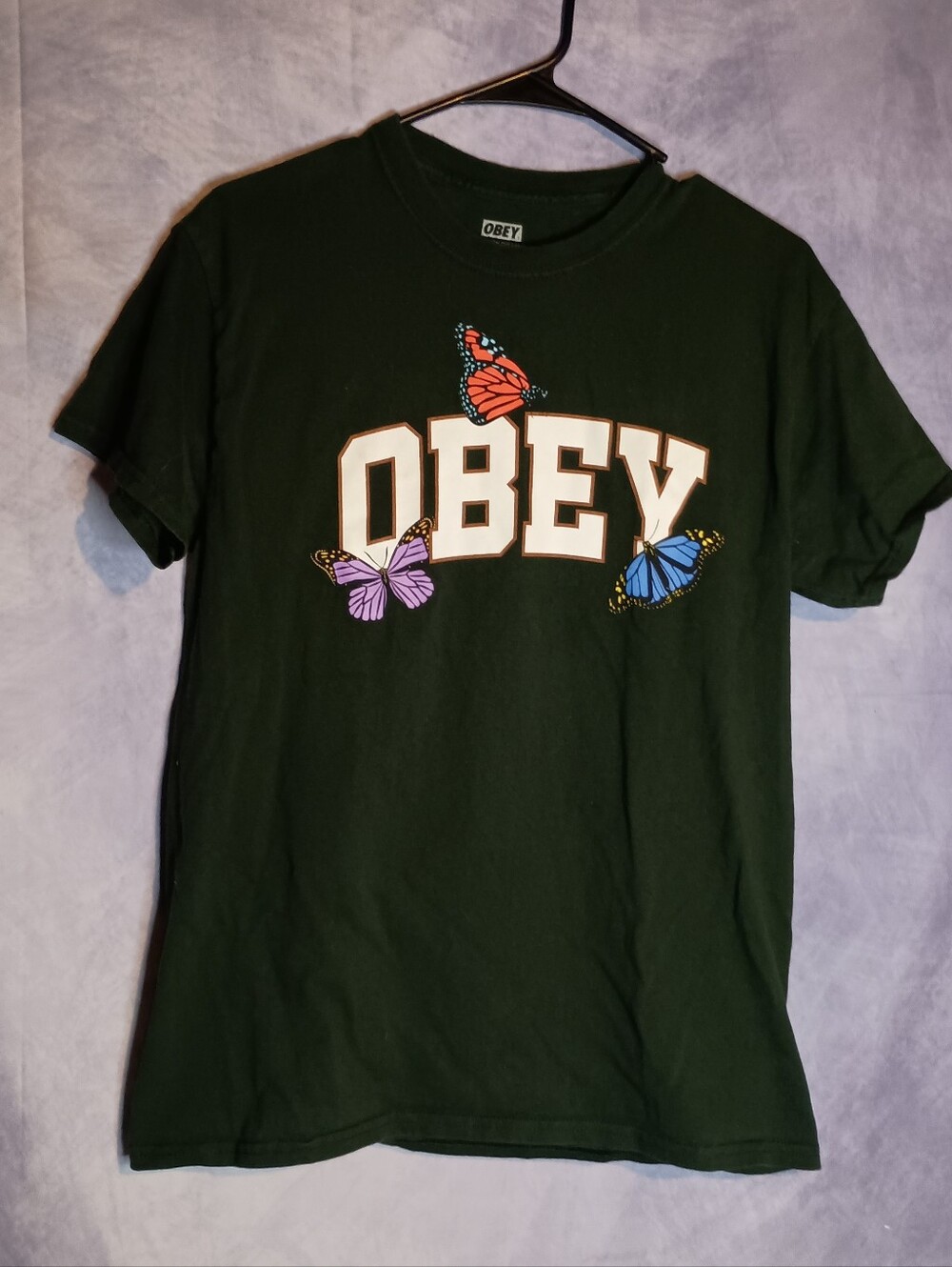 Obey Butterfly Logo Graphic T Shirt Green Streetwear‎ Tee Medium
